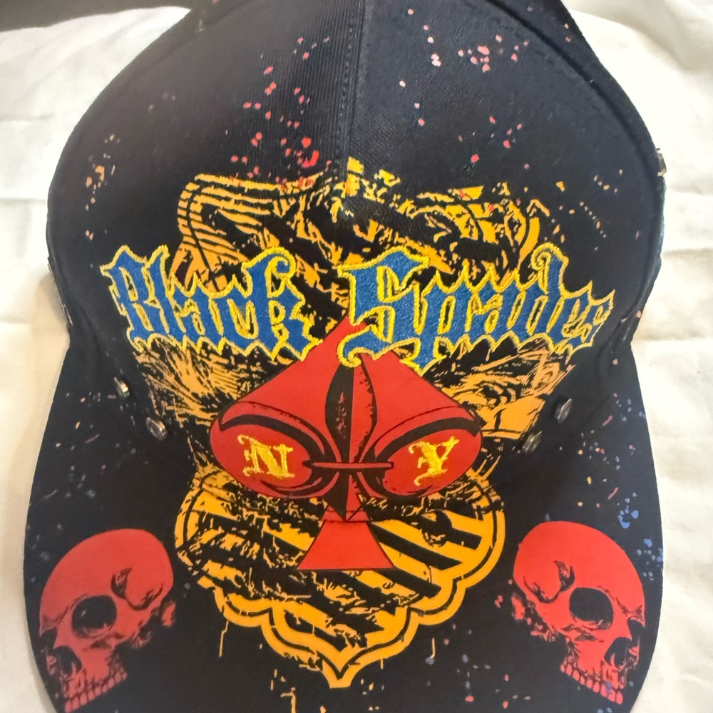 Black Label Multicolor‎ Splatter Cap with skulls grunge y2k skulls rockabilly